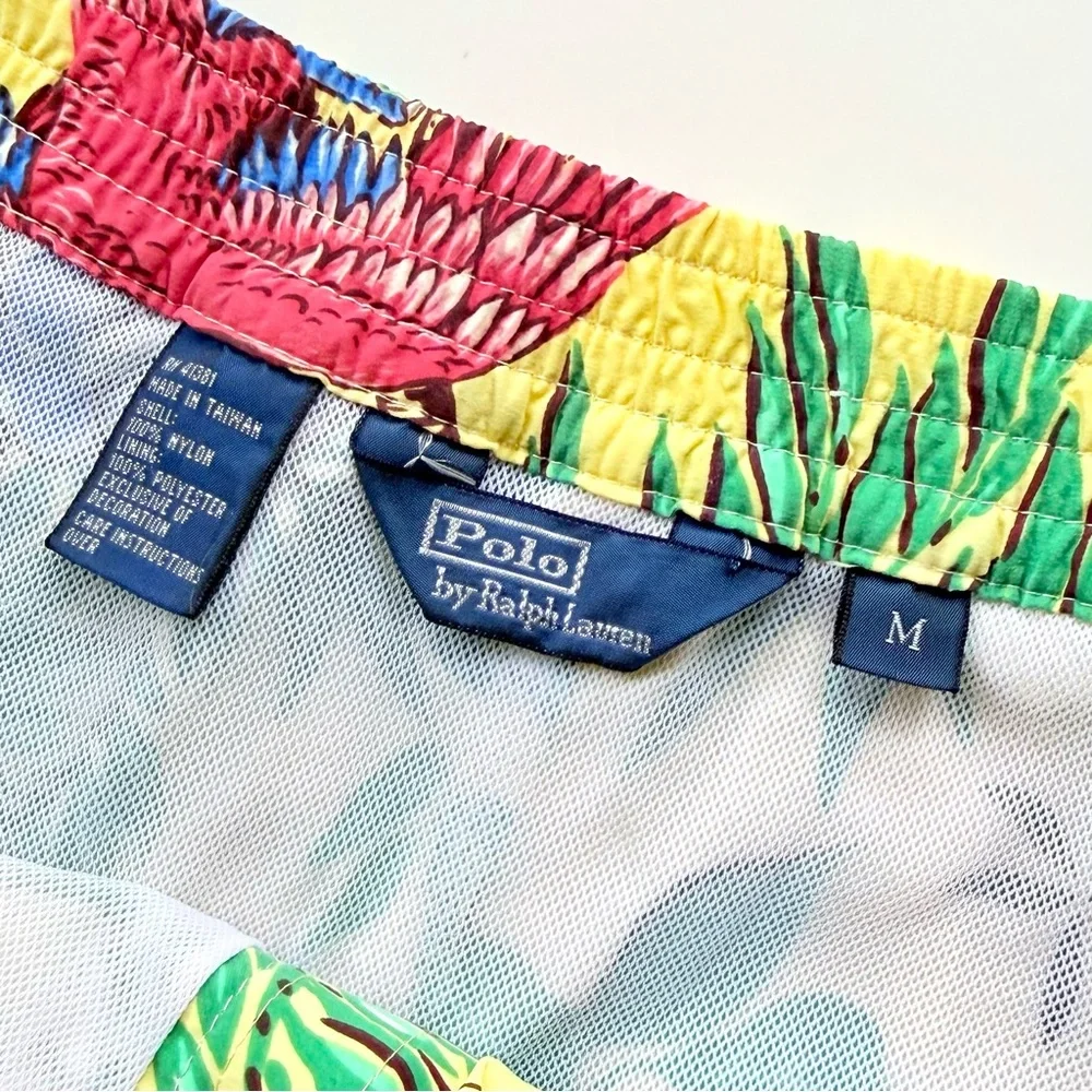 Vintage Polo Ralph Lauren Yellow Tropical Parrot Print Swim Trunks Size M